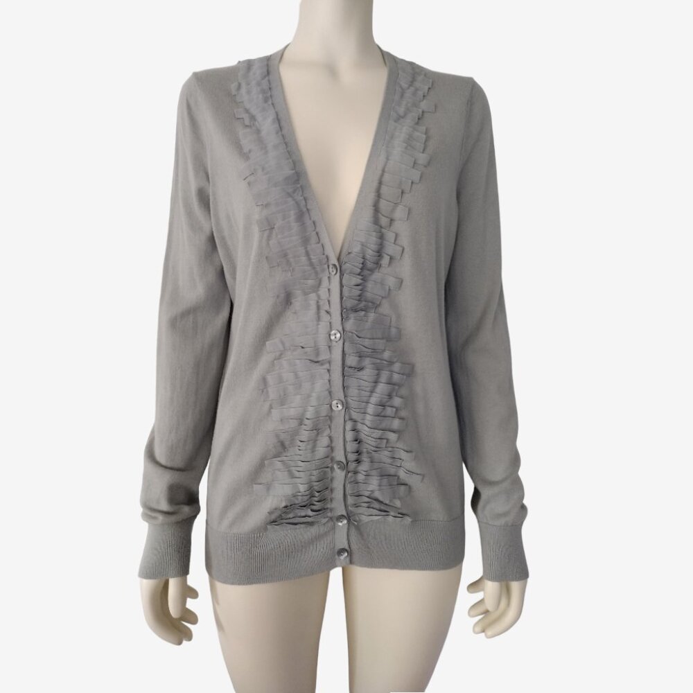 LOFT Ann Taylor Gray Cotton Wool Blend Deep V Button Down Cardigan